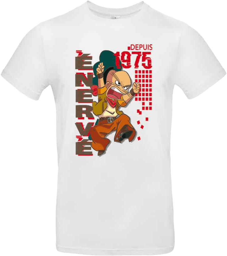 Pilou Shop 64 – T-shirt homme blanc “Énervé depuis 1975”, création originale de Sylvain Pilpay (ZSW Graphics)