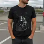 T-shirt moto GUZZI noir porté par homme parking extérieur