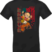 T-shirt noir avec personnage énergique depuis 1975.