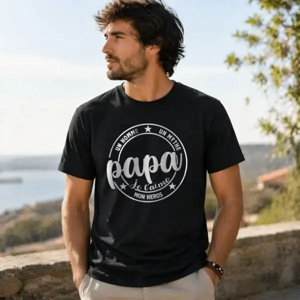 T-shirt papa je t’aime un homme un mythe porté par homme en extérieur nature