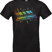 T-shirt noir piano coloré avec design arc-en-ciel “Music is what feelings sound like” – Pilou Shop 64