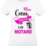 t shirt Blanc motarde femme – mon cœur appartient à un motard