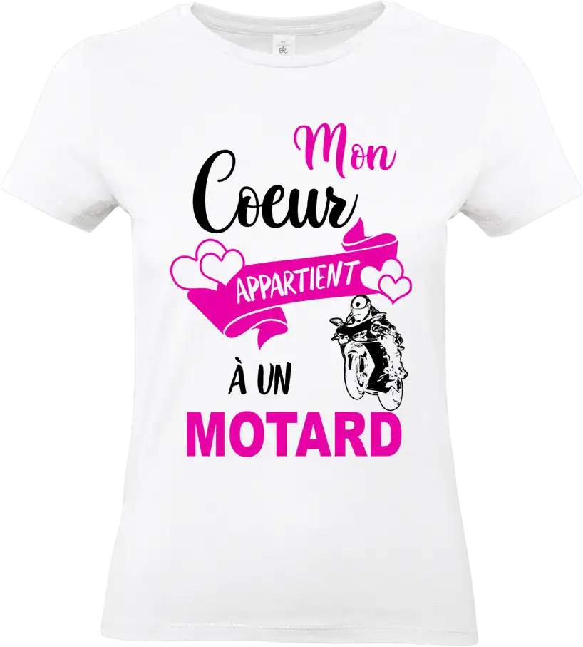 t shirt Blanc motarde femme – mon cœur appartient à un motard