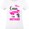 T-shirt blanc femme mon cœur appartient à un motard impression DTF