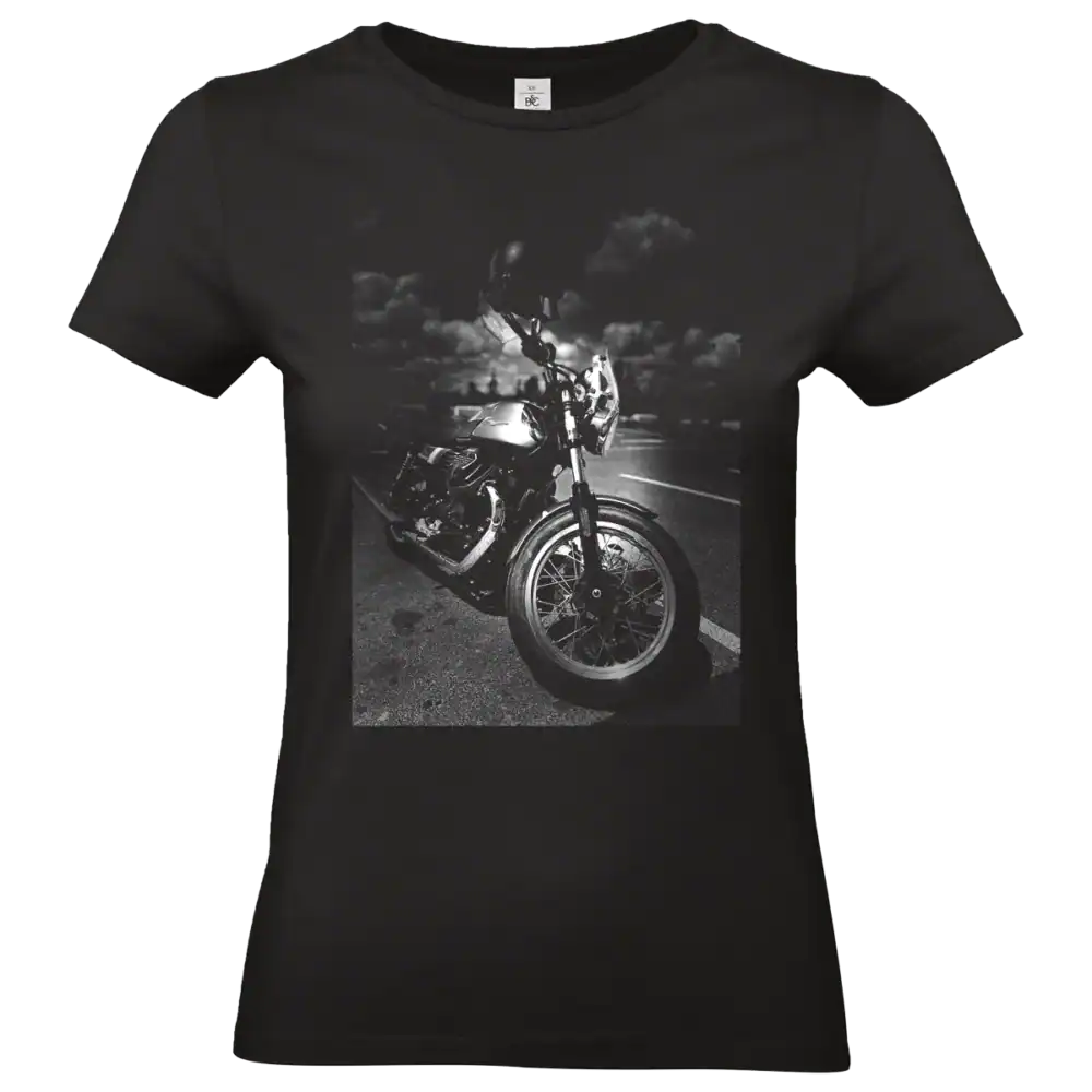 t shirt noir Moto Guzzi vintage impression noir et blanc style cafe racer femme