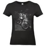 t shirt noir Moto Guzzi vintage impression noir et blanc style cafe racer femme