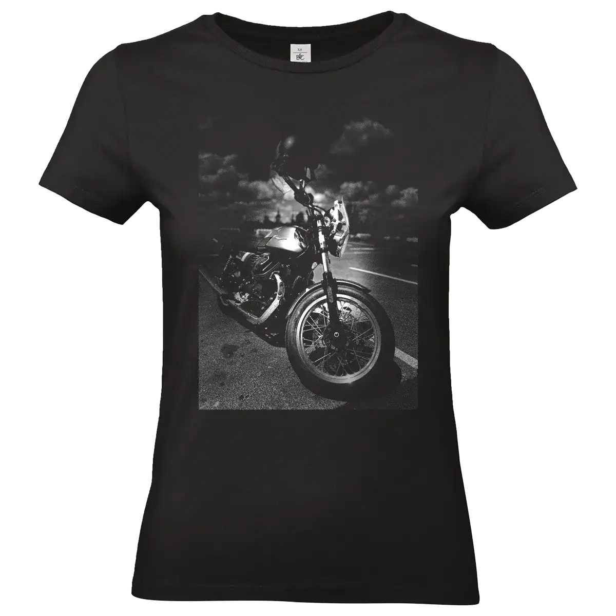 t shirt noir Moto Guzzi vintage impression noir et blanc style cafe racer femme