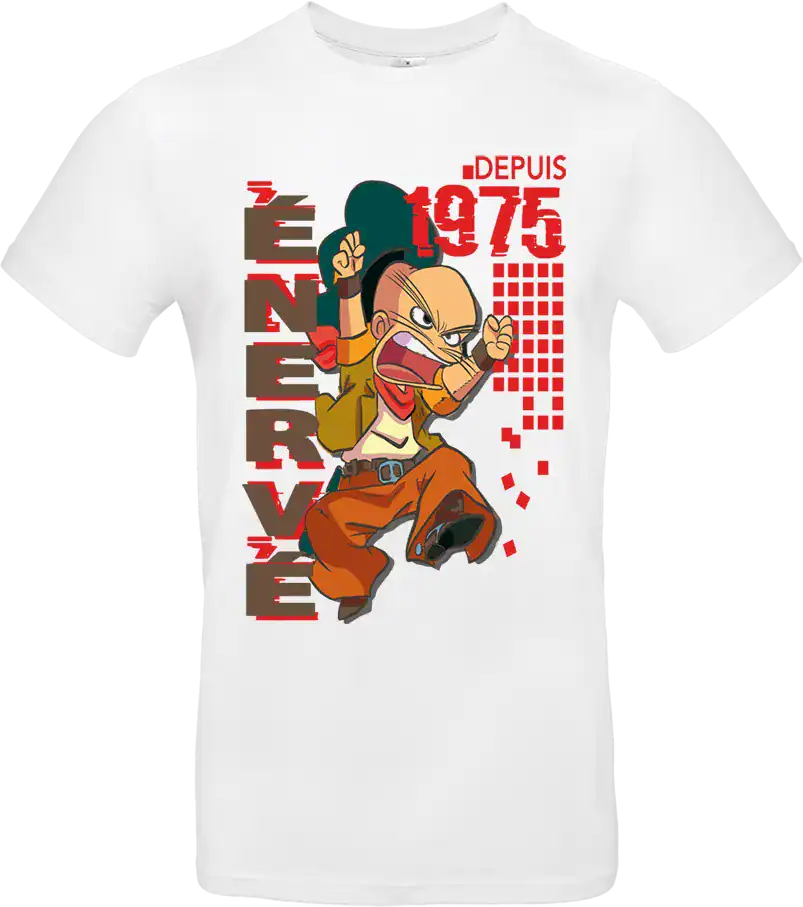 t shirt blanc design personnage énervé depuis 1975 impression DTF premium homme
