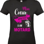 t shirt noir motarde femme – mon cœur appartient à un motard