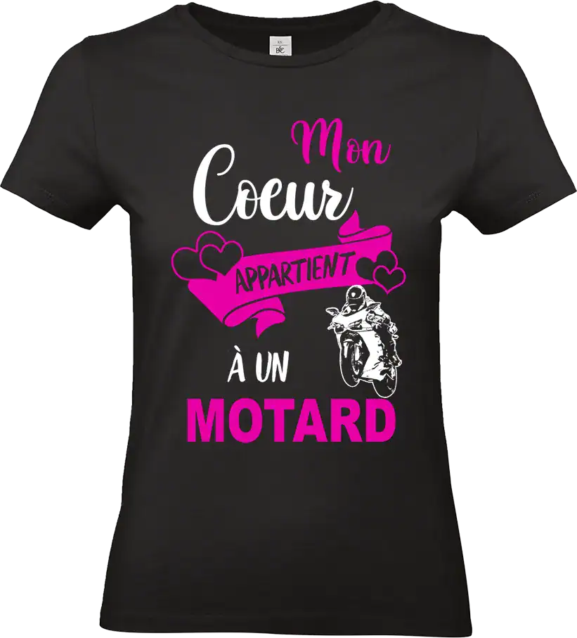 t shirt noir motarde femme – mon cœur appartient à un motard