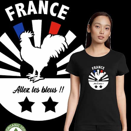 t-shirt femme noir coton bio equipe de france supporter des bleus