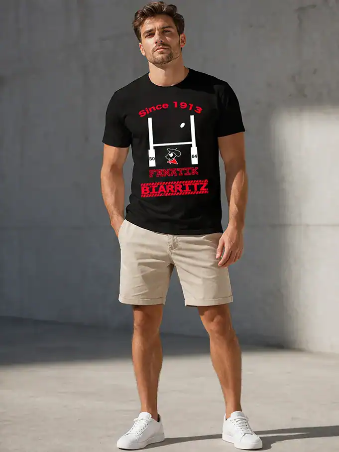 t shirt noir fanatik biarritz rugby since 1913 supporter pays basque impression dtf pilou shop 64