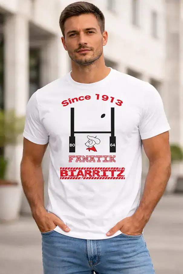 t shirt blanc fanatik biarritz rugby since 1913 supporter pays basque impression dtf pilou shop 64