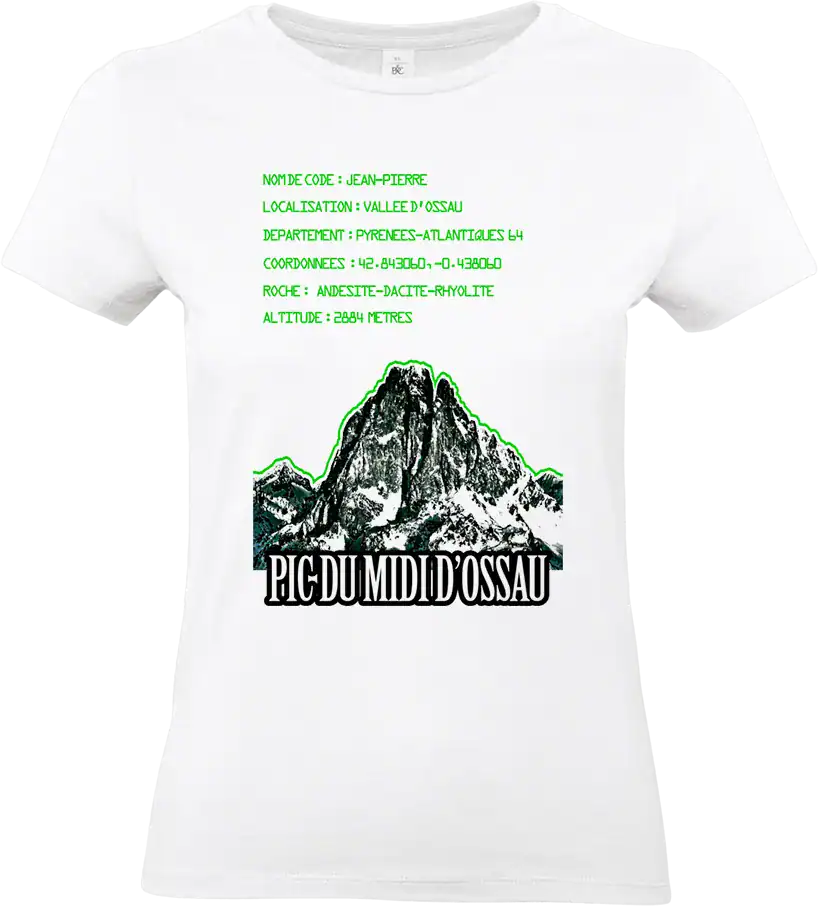t shirt pic du midi d ossau jean pierre design technique montagne bearn impression dtf pilou shop 64 femme blanc