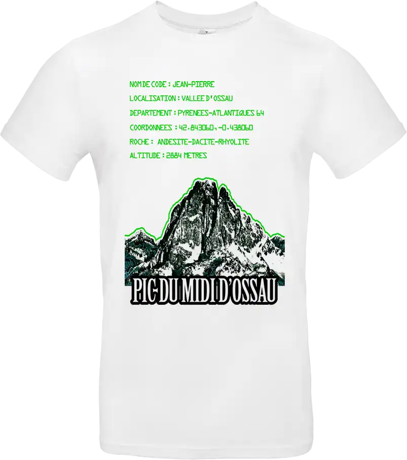 t shirt pic du midi d ossau jean pierre design technique montagne bearn impression dtf pilou shop 64 homme blanc