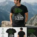 T-shirt homme noir Pic du Midi d’Ossau illustration montagne coordonnées vertes Pyrénées