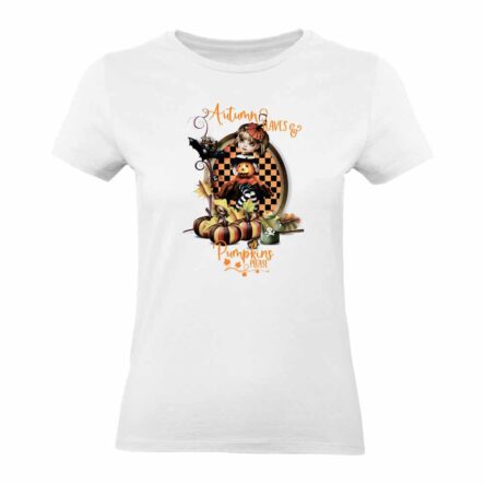 TEE SHIRT FEMME PUMKINS BLANC CITROUILLE AUTOMNE HALLOWEEN