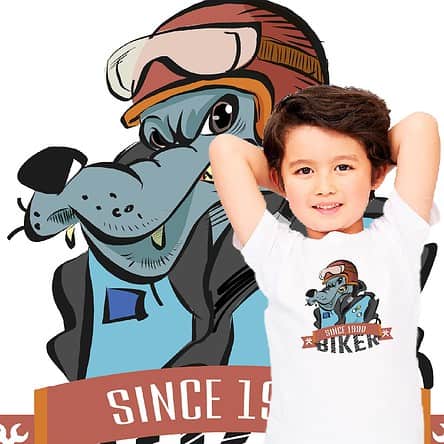 t-shirt enfant loup biker motard zsw graphique créations logo dessin loup