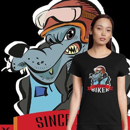 t-shirt femme coton bio motarde Logo loup biker zsw graphiques créations