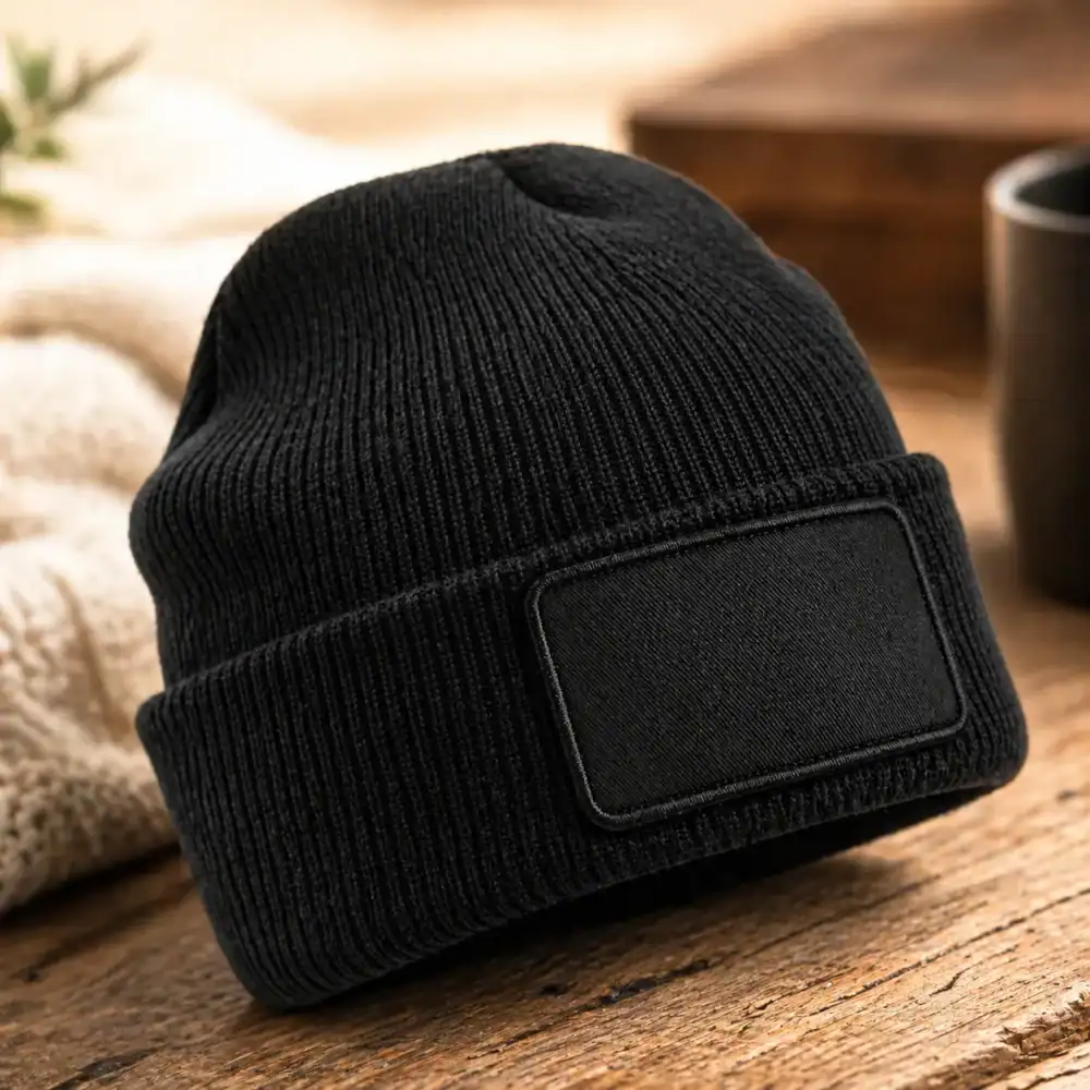 bonnet personnalisé noir patch personnalisable bonnet hiver coton chaud accessoire personnalisé