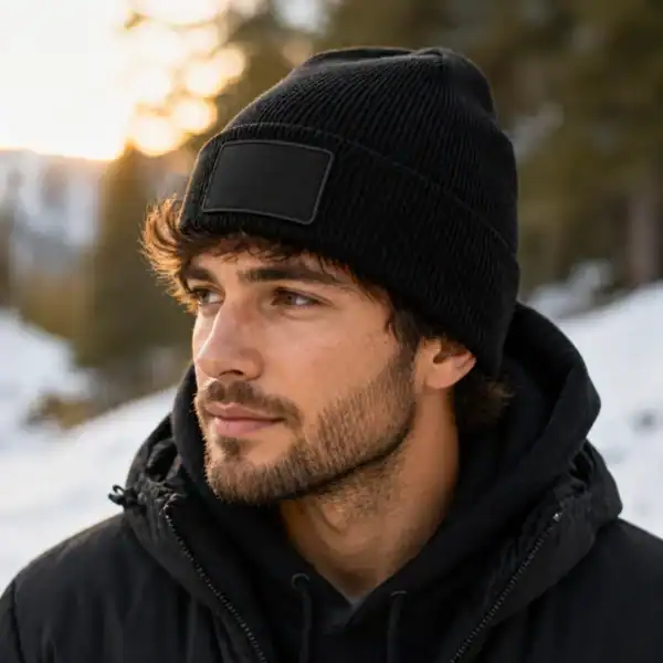 bonnet personnalisé porté homme hiver patch personnalisable bonnet noir chaud accessoire personnalisé