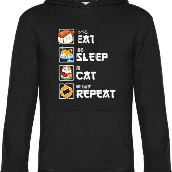 Sweat-shirt à capuche Eat Sleep Cat Repeat