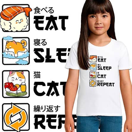 T-shirt Enfant Eat Sleep Cat Repeat