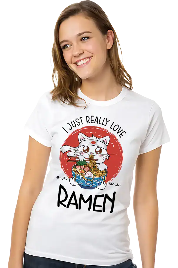 t shirt ramen kawaii chat japonais humour pilou shop 64 porté sur une femme