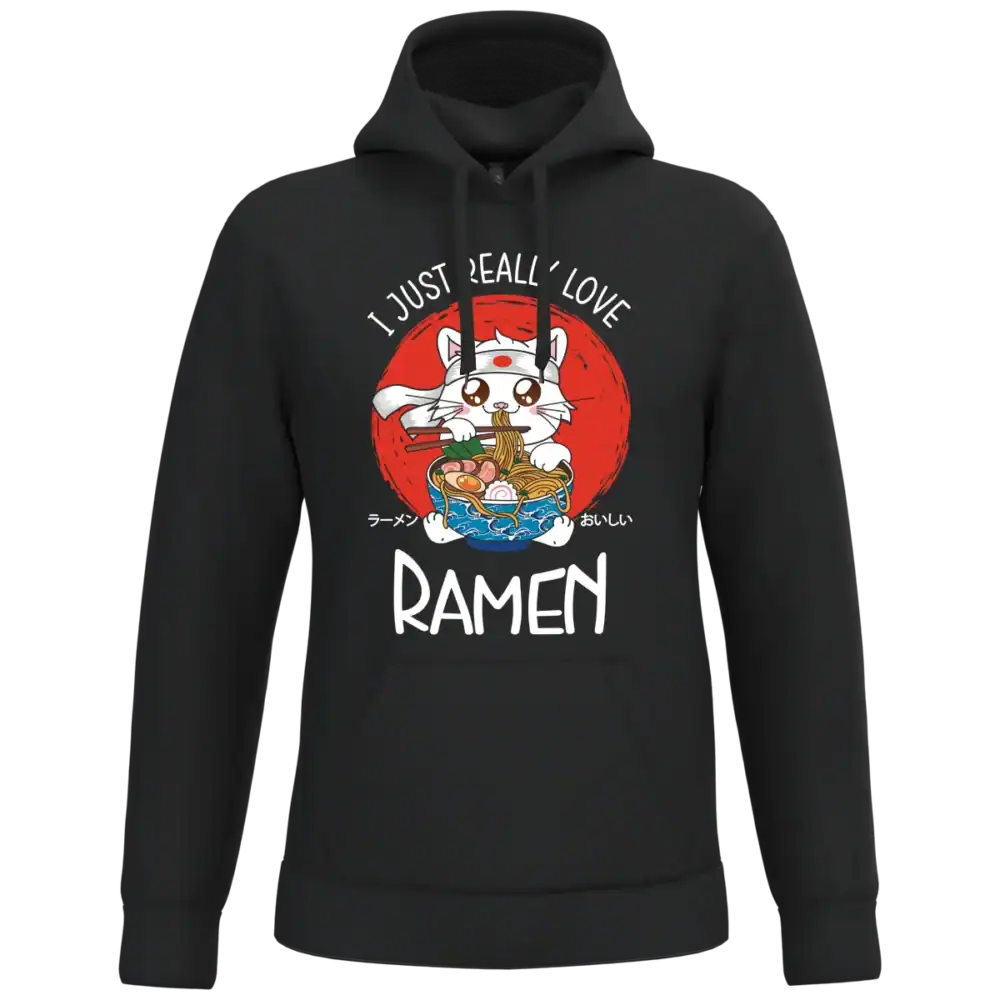 Sweat à capuche noir chat ramen impression japonaise Pilou Shop 64