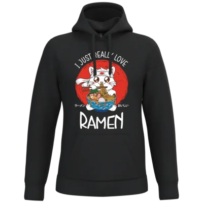 Sweat à capuche noir chat ramen impression japonaise Pilou Shop 64