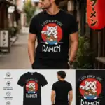 T-shirt homme noir chat ramen japonais humour I just really love ramen design kawaii