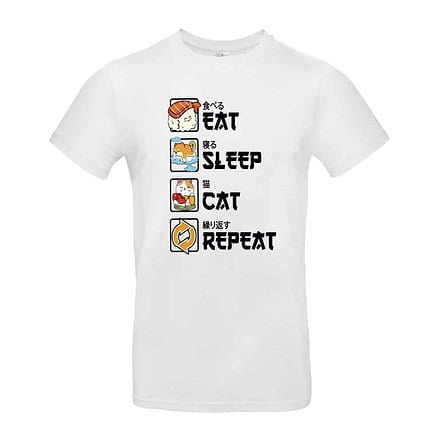 tee shirt japanese food sushi cat sleep repeat manga blanc