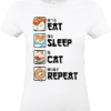 T-shirt avec design: manger, dormir, chat, répéter.