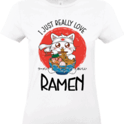 T-shirt chat mangeant un bol de ramen.