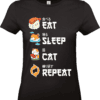 T shirt blanc et noir eat sleep cat repeat illustration chat