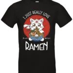 t shirt ramen kawaii chat japonais humour pilou shop 64 noir unisexe