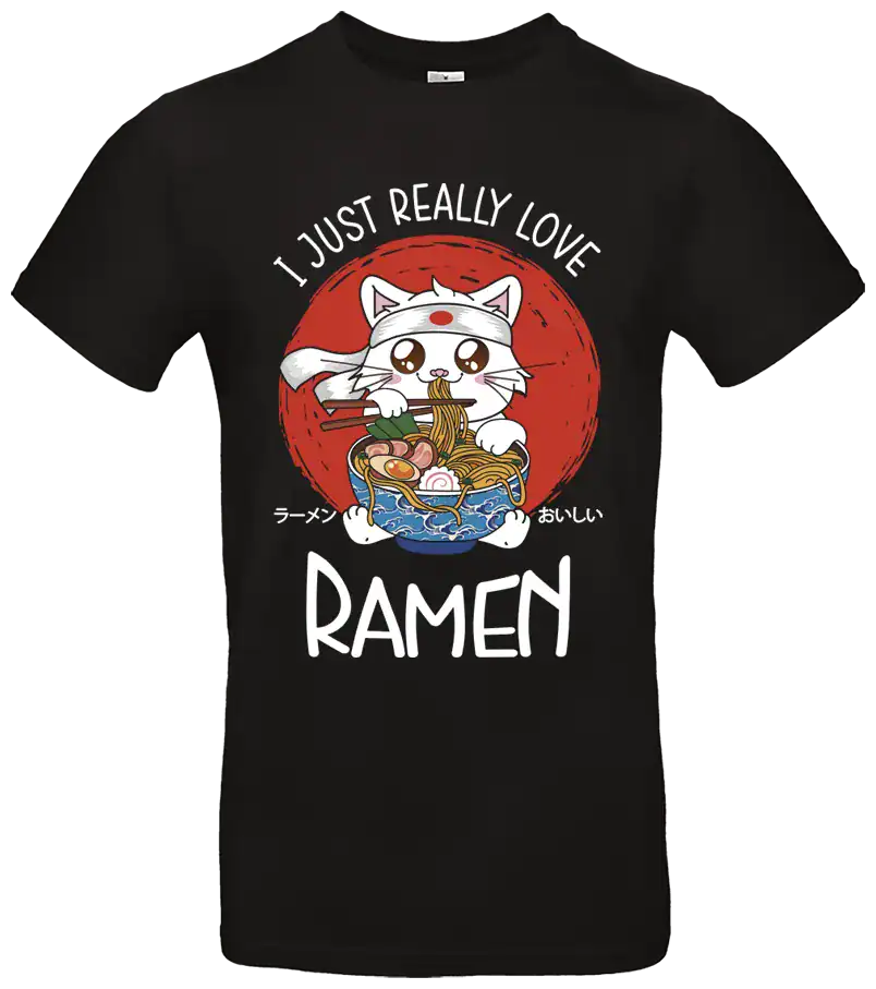 t shirt ramen kawaii chat japonais humour pilou shop 64 noir unisexe