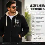 veste sherpa personnalisée homme impression DTF premium veste chaude personnalisable logo entreprise pilou shop 64 Pau
