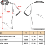 Croquis et tableau des tailles de polo homme.