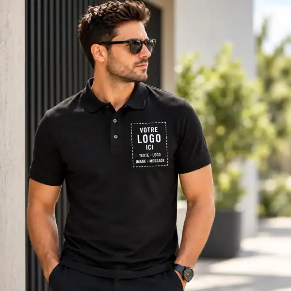 Polo homme personnalisé avec logo, texte, image ou message – impression DTF à Pau