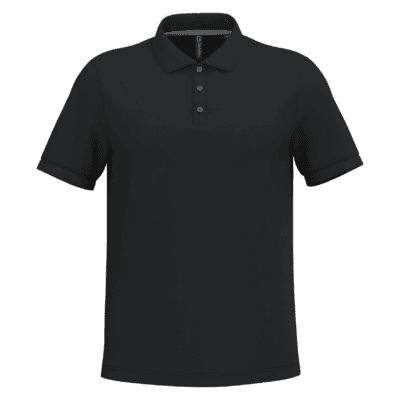 Polo noir à manches courtes et col boutonné.