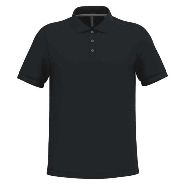 Polo noir à manches courtes et col boutonné.