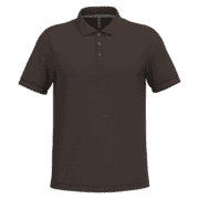 Polo marron à manches courtes et col boutonné.