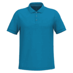 polo premium – personnalisation ultra pro Polo bleu à manches courtes sur fond blanc.