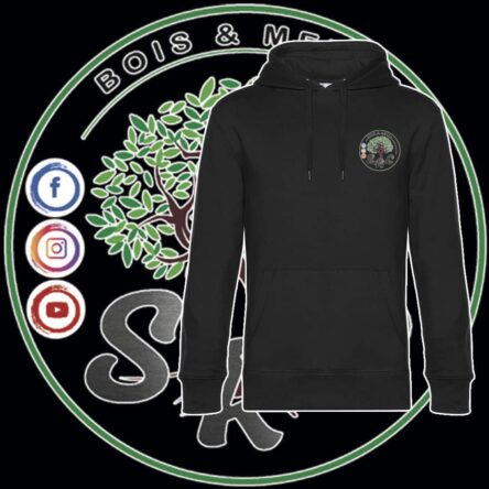 sweat a capuche noir avec logo src bois et metal