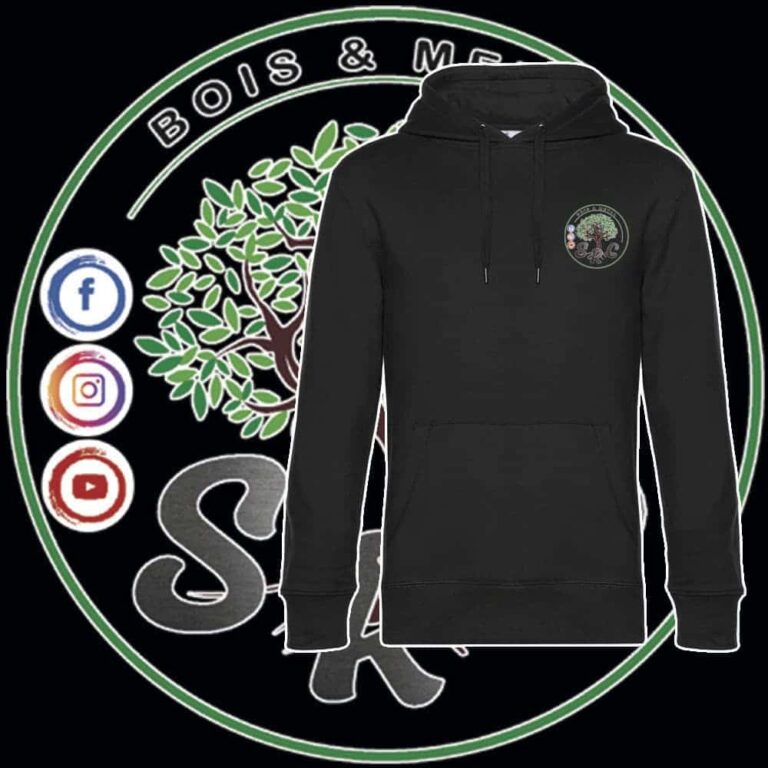 sweat a capuche noir avec logo src bois et metal