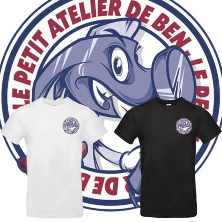 tshirt noir et tshirt blanc logo atelier de ben requin marteau