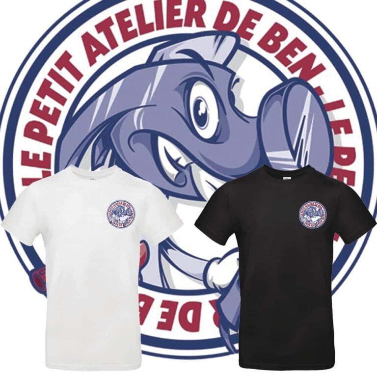tshirt noir et tshirt blanc logo atelier de ben requin marteau