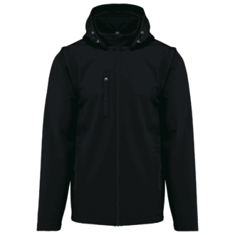 Veste noire à capuche et fermeture éclair.