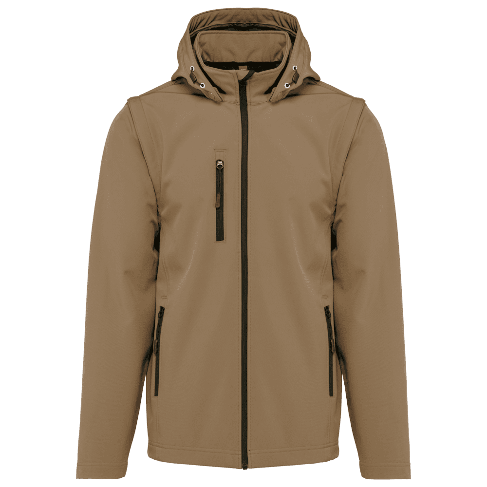 Veste CAMEL avec capuche, trois poches zippées.